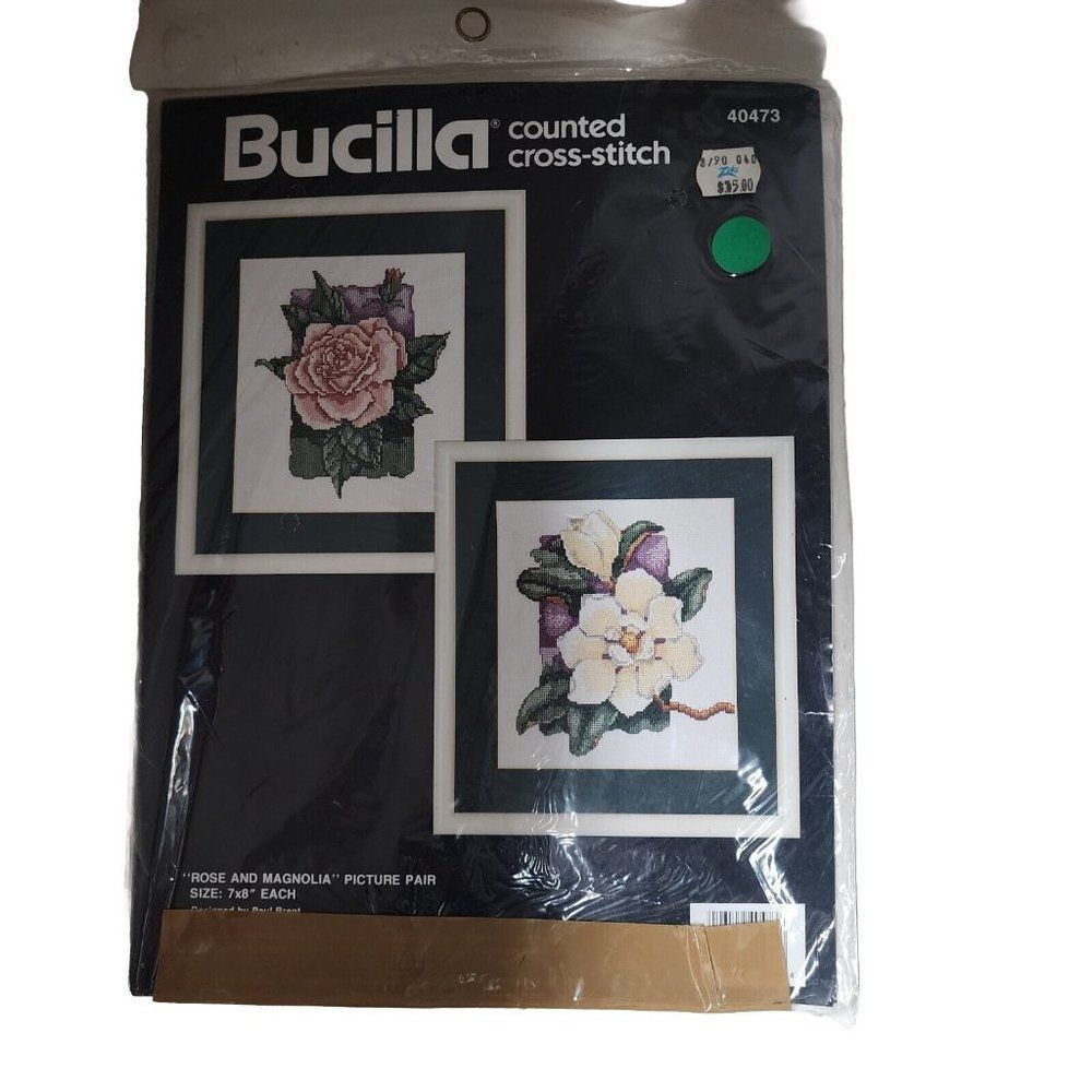 Bucilla Counted Cross Stitch Kit Rose and Magnolia Flowers 40473 Vintage 1990